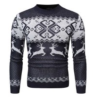 Pull Homme Fashion Noel Hiver Motif renne Bleu 